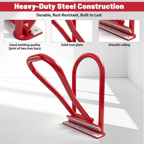 HTSL25E2 Pro Roofer Grade Roof Eaves Seam Bender Red standing handle close-up, showing rust-resistant heavy-duty steel construction.