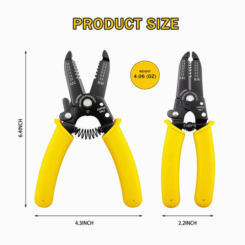 Heavy Duty Wire Stripper And Cutter Tool For 20-30 AWG Solid And Stranded Wires, Spring Loaded, Rust Resistant, Size Dimensions Shown