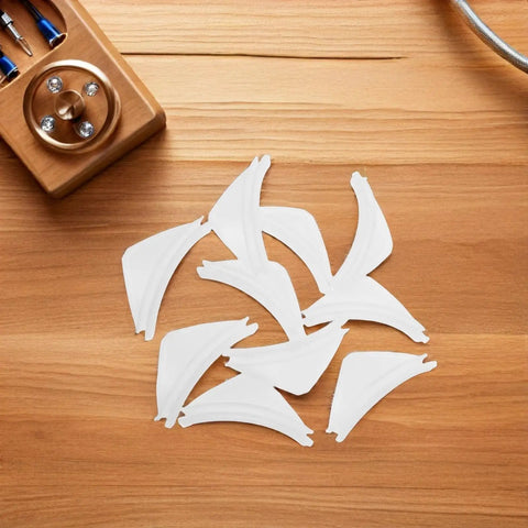 Plastic Spiral Pusher Kit 10 Pcs For Vending Machines With White Scrapers, Easy Install, Universal Compatibility, Keeps Baffles Clean And Product Display Sharp, Maintenance Tools For Retail, white plastic spiral parts on wood table
