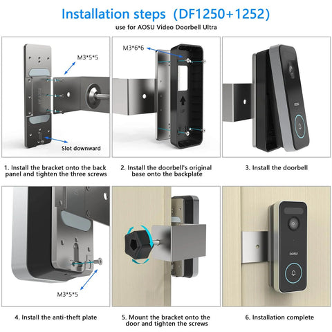 Installation guide for Anti Theft Aluminum Doorbell Mount Bracket With No Drill Design for Video Doorbell Ultra V8S, V8E, and Pro V8P.