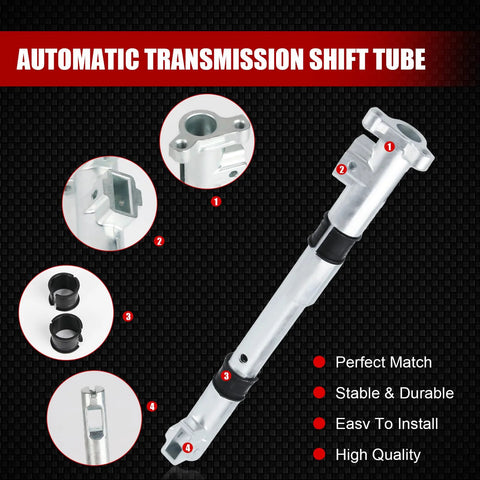 Automatic transmission shift tube with plunger and bushings, silver metal, Ford 1995–2011 compatibility