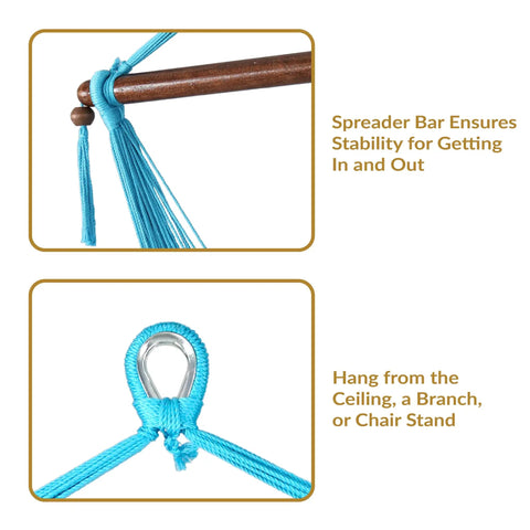Sky Blue Caribbean XL Outdoor Hammock Chair Swing with durable polyester rope, spreader bar and hanging loop detail.