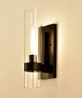 Black Indoor Wall Sconce Light Fixture With Cylinder Glass Over Mirror for vanity, bedroom, kitchen, sink, hallway, living room