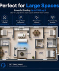 Floor plan showing layout for large spaces with powerful cooling by Top Tier 30000 BTU Smart Mini Split AC And Heat Pump With Wifi And Voice Control.