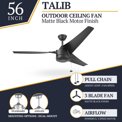 Chill Out Under This Awesome 56 Inch Flush Mount Low Profile Hugger Ceiling Fan No Light Wet Rated For Big Indoor Rooms And Outdoor Covered Patios Three Dual Finish Blades Easy Pull Chain Control Matte Black Finish