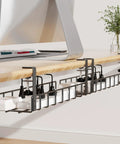 2 Pack Under Desk Cable Management Tray With Upgraded Clamp No Drill Wire Organizer 31.4 Inch Metal Desk Cord Rack Black