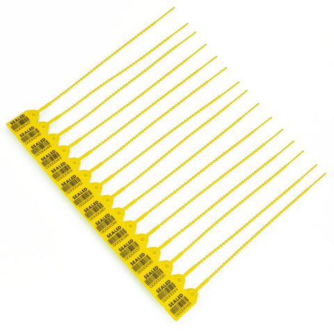 Yellow Plastic Barcode Seals Pack, Tamper Evident Security Tags, Pull Tite Zip Ties For Fire Extinguishers, 10 Inch Length, Durable PP Material