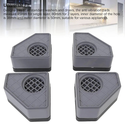 PP Rubber Anti Vibration Pads for Washing Machines and Dryers, 4 pack of gray triangular stabilizer feet