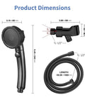 Dimensions of High Pressure Handheld Shower Head With On Off Pause Button Detachable Design 3 Spray Modes Massager Hose Black Finish