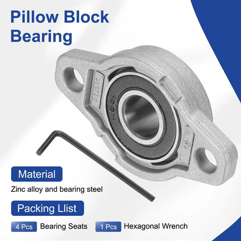 Heavy Duty Pillow Block Bearing 15/32 Inch Bore Zinc Alloy Steel Mounted Flange Self Alignment Insert Bearings Housing Pack Of 4