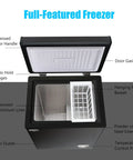 Keep Your Cool With This Badass 3.5 Cubic Foot Chest Freezer Featuring Seven Chill Zones And A Sleek Black Shell showing interior features.