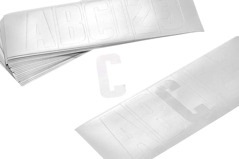 Waterproof Vinyl Boating Letter And Number Kit White Finish, 148 Pieces, Coast Guard Compliant sheets displayed.