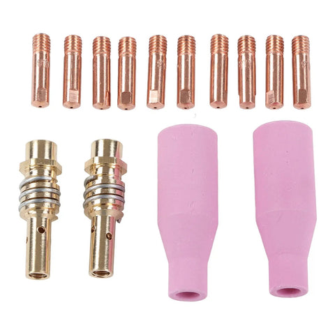 Pro Grade MIG Welding Gear Kit 14Pcs Copper Ceramic Plasma Torch Parts Set With 2 Ceramic Cups, 2 Connecting Rods, 10 Contact Tips