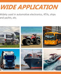 Vehicles including camper, ATV, city bus, truck, cargo ship, and yacht illustrating wide application of Mega Fuse Holder for automotive use.