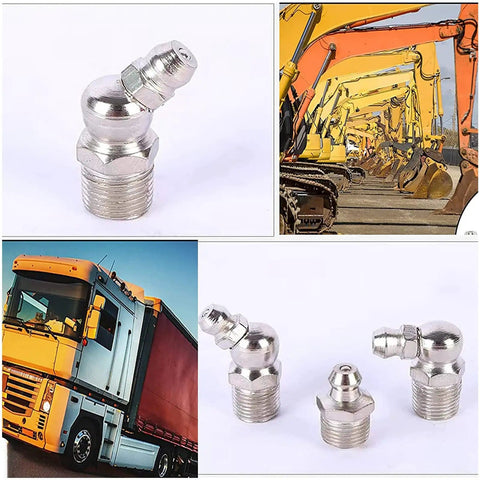 110 Piece Metric Grease Fittings Kit M6 M8 M10 Straight and 45 Degree 90 Degree Angled Zerk Fittings for Grease Guns