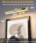 Battery Operated Wall Sconce With Motion Sensor And Remote Control illustrating rotation angles and motion sensing range