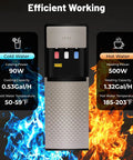 Bottom Loading Water Dispenser With 110V Hot Cold Warm Three Temperature Options And Display Light, silver gray front view.