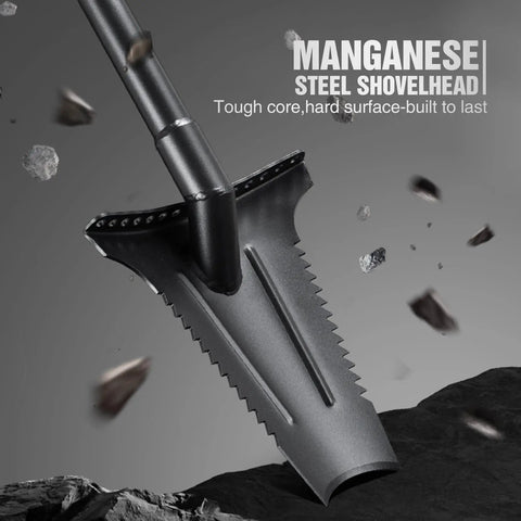 46 Inch Metal Detecting Shovel With Double Serrated Blade For Relic Hunting Gold Prospecting Landscaping And Garden Work Built With Manganese Steel Head And Carbon Handle For Rugged Outdoor Use In Rock Sand And Wet Ground