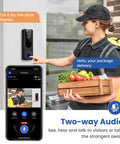 1080P WiFi Video Doorbell Camera Battery Powered With Smart AI Human Detection, two-way talk in use with delivery person visible