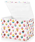 Badass Foldable Storage Bin With Heavy Duty Frame And Padded Handles For Home Organization 300D Oxford Fabric Clothes Cube with colorful cupcake design.