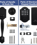 Parts of Keyless Front Door Lock Set With Keypad Deadbolt Silver Finish Single Cylinder Handle Set With Curved Handle