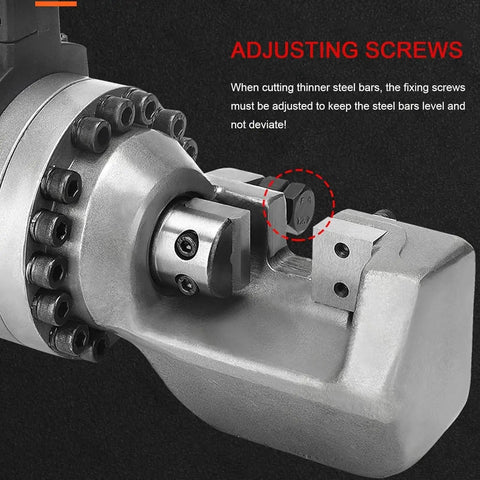 Heavy Duty Electric Hydraulic Rebar Cutter For 4-22mm Steel Rods With Fast 2.5-5S Cut Speed showing adjusting screws detail.