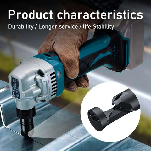 Die Holder For Electric Nibblers Heavy Duty Durable Replacement Part With Precise Fit Between Punch And Lock Nut shown in use