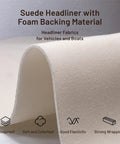 Babnecl suede auto headliner fabric roll, light gray microfiber velvet with foam backing, 96 in by 60 in for vehicles