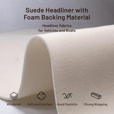 Babnecl suede auto headliner fabric roll, light gray microfiber velvet with foam backing, 96 in by 60 in for vehicles