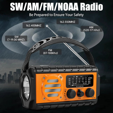 Emergency Weather Radio With Hand Crank And Solar Charging NOAA Alerts SW AM FM Survival Radio 20000mAh Battery Fast Charge