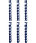 Six Pack Blue Compression Springs 3.5 Inch Long And Half Inch Wide Made From Heavy Duty Alloy Steel arranged vertically
