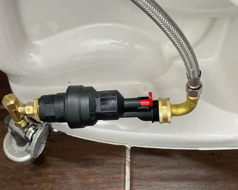 Automatic Toilet Leak Detector And Shutoff Valve Kit That Kicks Pesky Flush Leaks To The Curb And Saves Your Dough From Burst Hose Mayhem Using Hassle Free Installation mounted on plumbing