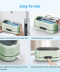 Pro Gear Slick Ultrasonic Cleaner For Jewelry And Glasses With Dual Cleaning Modes And Strong 48 Khz Waves To Sweep Out Tough Gunk With Plain Tap Water For Bright Shine, steps for use to clean jewelry and glasses.