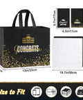 Two Pack 13 Inch Graduation Gift Bags With Tissue Paper And Cards, Reusable Nonwoven Gift Bags With Handles, Congrats Grad Gift Wrap Set For High School And College, Gift Bags For Ceremony, Gift Wrapping Supply showing dimensions and design details.