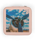 Aviation Inspired Jewelry Travel Case Pink Interior Purse Friendly Compact 4x4x2 Inch Size With Plush Lining
