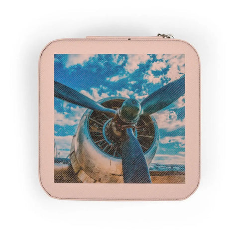 Aviation Inspired Jewelry Travel Case Pink Interior Purse Friendly Compact 4x4x2 Inch Size With Plush Lining