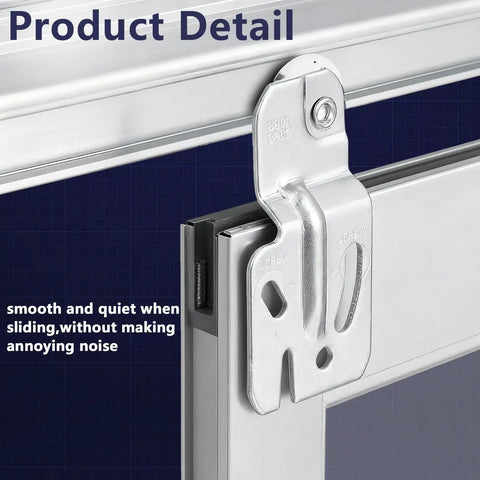 Close-up of Eight Piece Sliding Closet Door Roller Kit For Top Hung Bypass Tracks featuring smooth silver steel hardware.