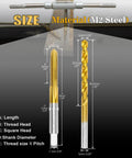 M6 X 1.0 Tap And 5.0mm Drill Bit Set With M2 HSS Drill And Tap Kit For Stainless Steel And Metal shown with size details.