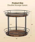 10 Inch Lazy Susan Turntable Organizer 2 Tier Round Rotating Spice Rack with Black Metal Frame and Wood Base