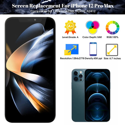 Pro Max Screen Replacement Kit With 3D Touch LCD Digitizer Assembly, Incell High Quality Display, A2411 A2342 A2410 A2412 Repair Parts For iPhone 12 Pro Max No Fuss Swap In