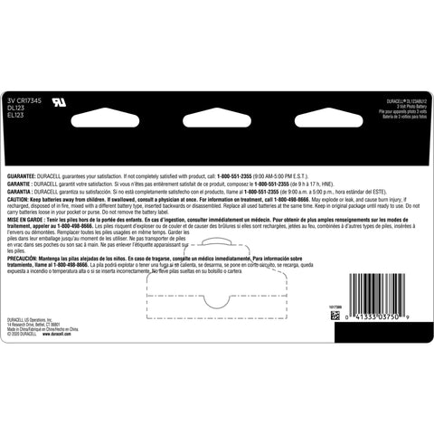 Top Shelf Cr123a 3V Lithium Batteries 12 Pack Heavy Hitter Cells packaging with safety instructions and guarantee details.