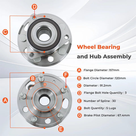 Two Pack Front Wheel Hub Bearings Replacement For Chevy Equinox Malibu GMC Terrain 2010 To 2017 Part 513288 diagram