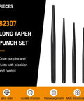 Heavy Duty Taper Punch Set With Four Precision Hardened Pin Tools To Nail Hole Alignment And Swap Shafts Fast The Killer Shop Staple For Grease Monkeys Wanting No Nonsense Reliability Daily, 4-piece kit in alloy steel for precise pin driving.