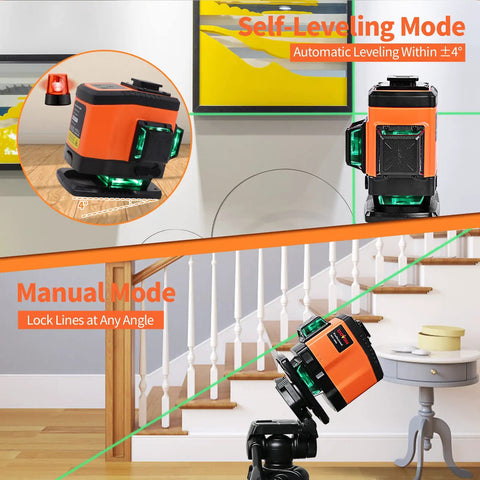 360 Degree Floor Laser Level Self Leveling 3D Laser Tool For Construction Pros in self-leveling and manual modes