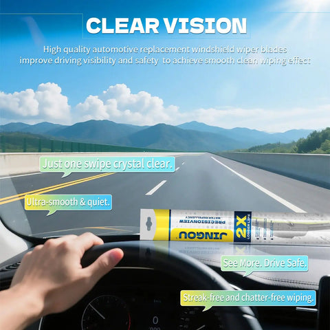 Premium Front Windshield Wiper Blades 26 Inch And 16 Inch Fit 2009 To 2018 Toyota Corolla And 2013 To 2021 Toyota Rav4 on display with clear visibility.