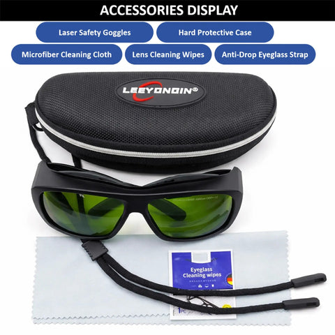 Game Changers Multi Wavelength Laser Safety Glasses Built Tough For Pro Hair Removal And Tattoo Parlors with cleaning cloth and case.