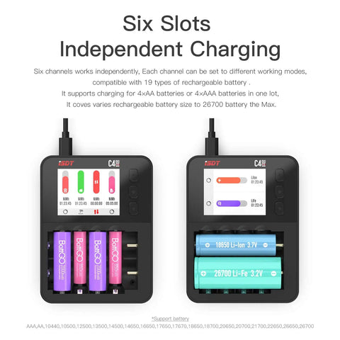 Six Slot Smart Battery Charger And Analyzer With LCD Display For AA AAA 18650 Rechargeables, Independent Channels