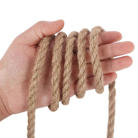 Heavy Duty 50 Foot 8mm Jute Rope For Crafts And Cat Scratcher Posts Bundling And Hanging Natural Thick Twine Durable Jute For DIY Projects And Home Decor held in hand