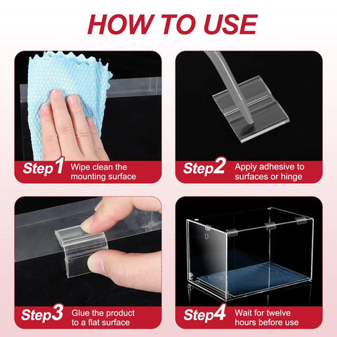 Step-by-step guide for using Heavy Duty Clear Acrylic Flexible Living Hinges Pack Of Two 360 Degree Smooth Continuous Invisible Hinge.