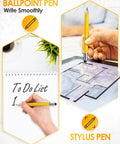 Person using Six In One Multitool Pen Gift For Him Stocking Stuffers For Men Great Gift Idea For Husband Dad Grandpa Birthday Present Cool Gadgets For Adults White Elephant Friendly Party Favors to write on notebook and touch screen.